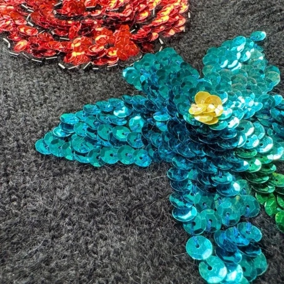 Work In Progress Vintage Sequin Floral Cardigan Black Women's Silk Angora Blend - Picture 9 of 10